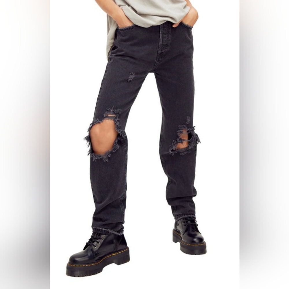 NWT Free People The Lasso High Waisted Straight Leg Jeans In Washed Black